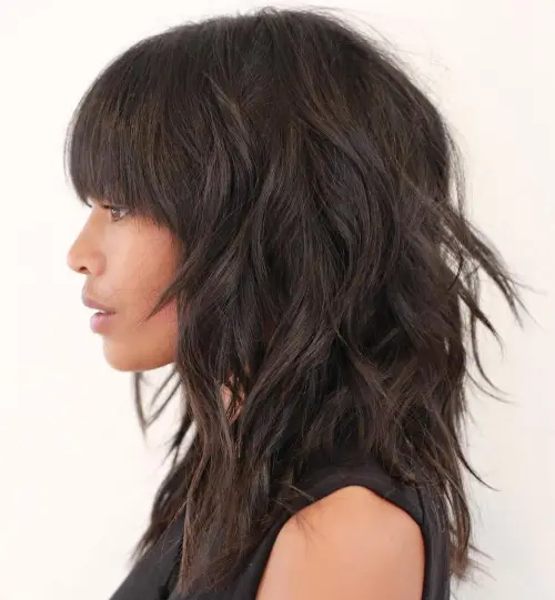 60 Essential Shag Hairstyles for Every Hair Type and Length 23 Brunette Shag With Straight Bangs