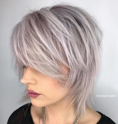 60 Essential Shag Hairstyles for Every Hair Type and Length 37 Gray Feathery Shag With Bangs