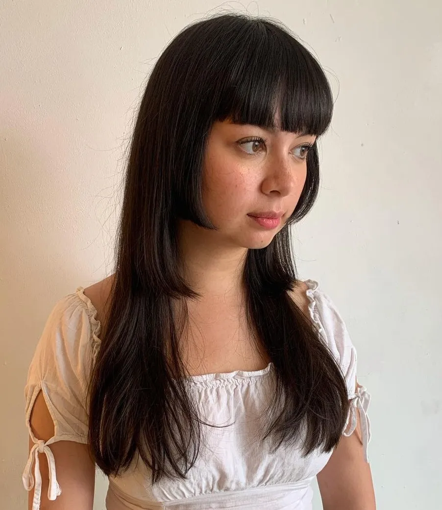 Stylish Hime Cut with Bangs for Long Hair