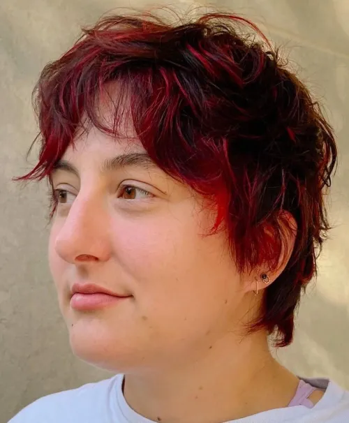 Short Red Brown Cut for Chubby Faces