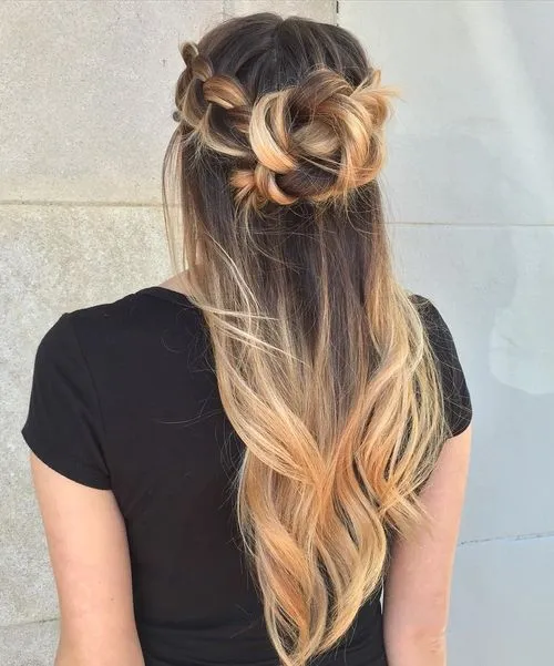 Half Up Messy Braided Bun for Long Hair