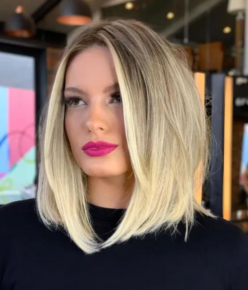 Lob with Middle Part and Face Framing Layers