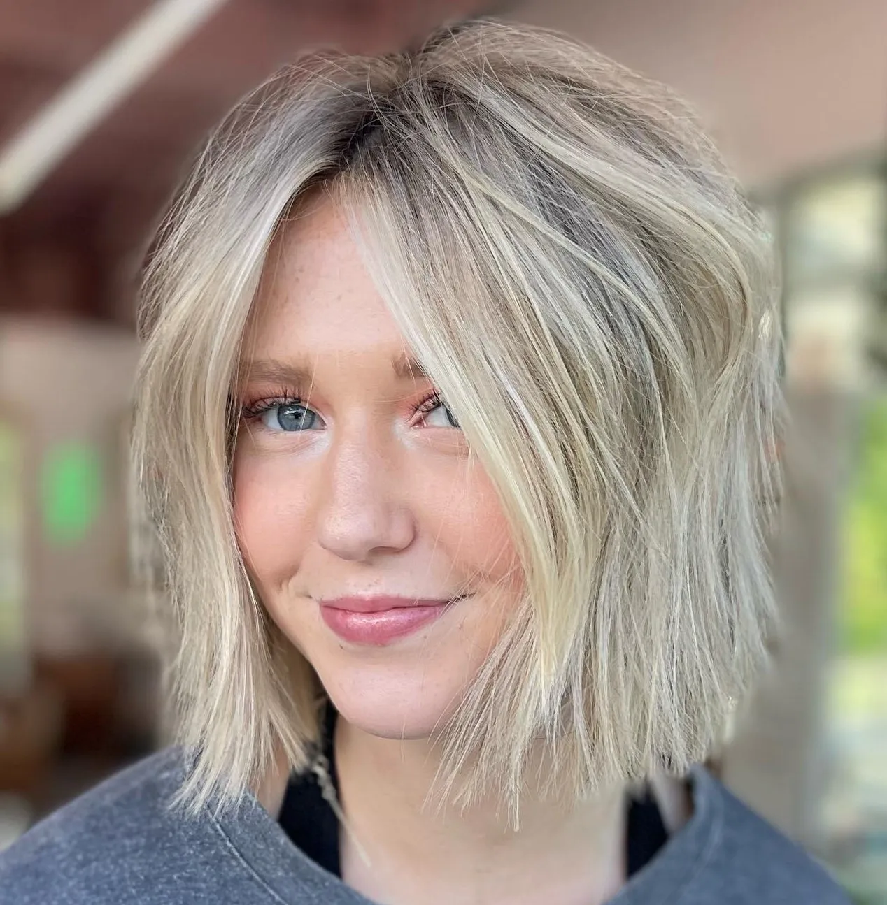 Center-Parted Choppy Crop Short Blunt Bob Haircut with Layers