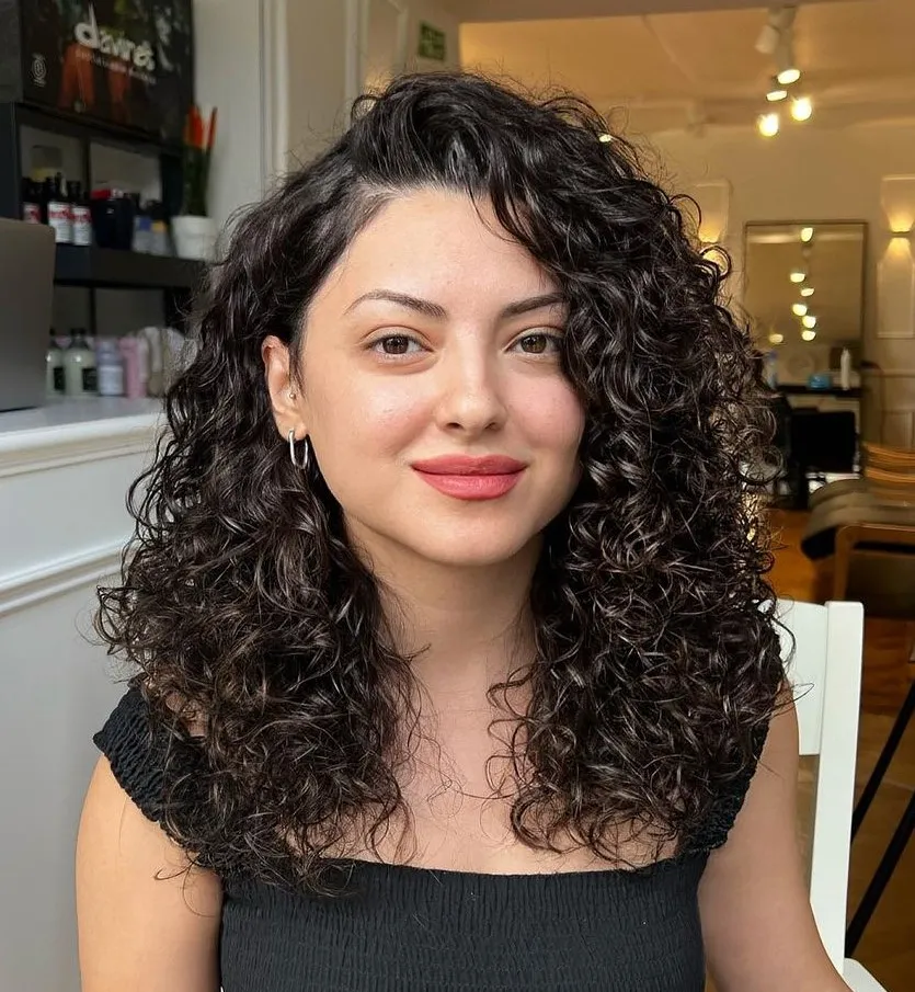 Long Curly Hairstyle with Side Part
